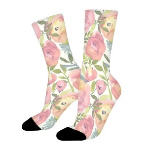 Keen Pink Flower Women Printed Crew Socks Funny Funky Socks Soft Polyester Novelty Gifts for Artists Men - 1 of 1