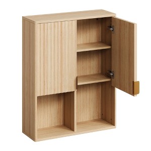 Fluted Bathroom Wall Cabinet, 29"H Over Toilet Storage with Adjustable Shelf, Modern Wooden Medicine Cabinet, Natural Finish - 1 of 4