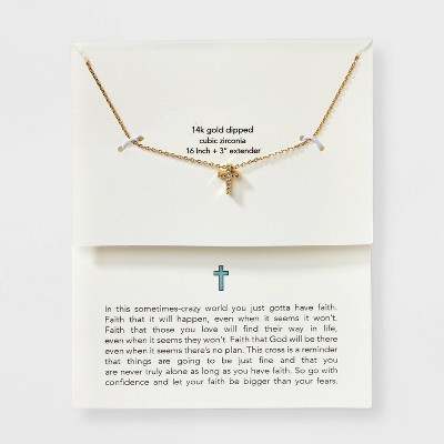 Silver Plated Gold Dipped Micro Pave Cubic Zirconia Cross Pendant Necklace Gold