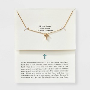 Silver Plated Gold Dipped Micro Pave Cubic Zirconia Cross Pendant Necklace - Gold - 1 of 4