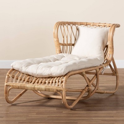 Handcrafted Natural Brown Rattan Chaise with Cushions