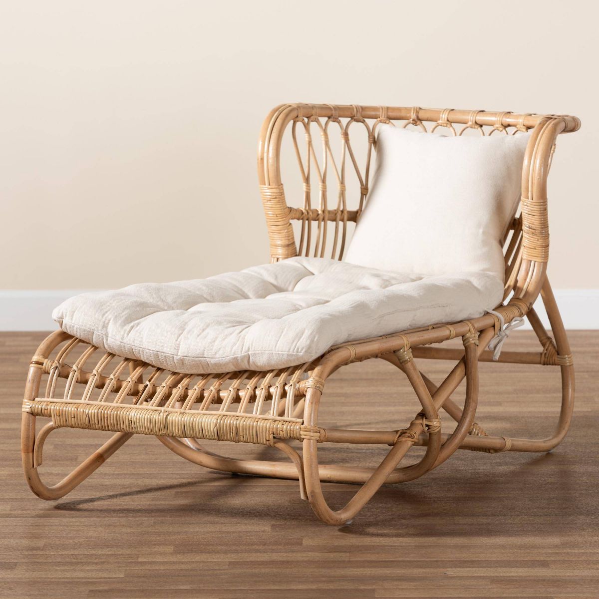 bali & pari Delara Rattan Chaise White/Natural Brown: Upholstered Polyester, No Assembly Required - thumbnail 9