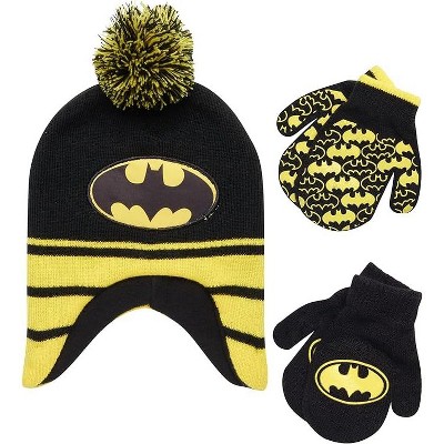 Dc Comics Batman Boys Winter Hat And 2 Pair Glove Or Mittens Set ...