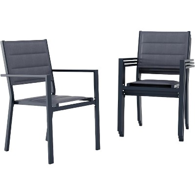 Garvee Aluminum Stackable Patio Dining Chairs Set of 4, Stacking Outdoor Dining Chairs for All Weather with Textilene Farbic for Outdoor Dark Grey