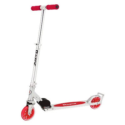 Razor A3 Lightweight Kick Push Folding Aluminum Portable Scooter for Kids with Foam Grip Handlebars, Rear Fender Brake, and Wheelie Bar, Red