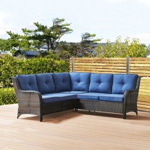 Buenhomino 6-Seater Outdoor Sectional Sofa L Shaped Couch Patio Conversation Furniture Set, Wicker Patio Sectional Sofa for Deck Backyard Sunroom - 1 of 2