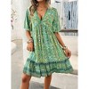 Womens Summer Dress Color Block Floral Print V Neck Midi Dress - 3 of 4