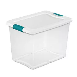 Sterilite 14958006 25-Quart Capacity Transparent Stackable Clear Quality Storage Tote Bins with Secure Latch Handles (24 Pack)