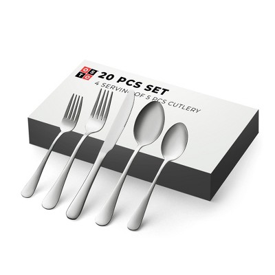 OSTO Cutlery Set; Stainless Steel Standard Flatware Set, Serving for 4; Spoons, Tea Spoons, Knives, Fork, and Salad Forks; 20-Piece