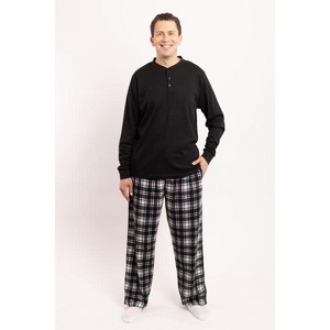 #FollowMe Mens Thermal Henley Pajama Set with Polar Fleece Pants  Warm, Comfy Sleepwear - 1 of 3