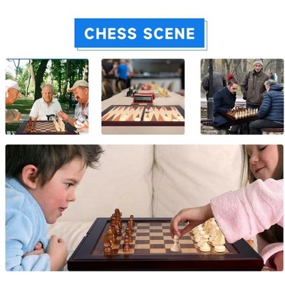 GSE Wooden 3-in-1 Chess Checkers Backgammon Table, Chess Checkers Backgammon Combo Game Set