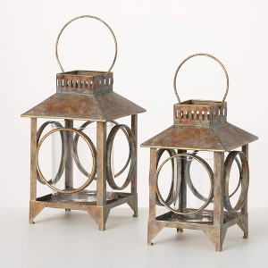 14" Patinaed Open-Frame Lanterns - Set of 2, Brown - 1 of 4