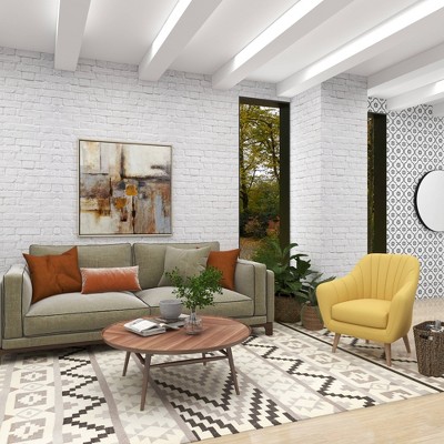 Yellow Velvet Barrel Accent Chair with Wood Legs