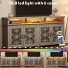 Farmhouse TV Stand for 80 inch, Grey Modern Entertainment Center with Lights and Pattern Glass Doors, Wooden Media Console Cabinet Table - 4 of 4