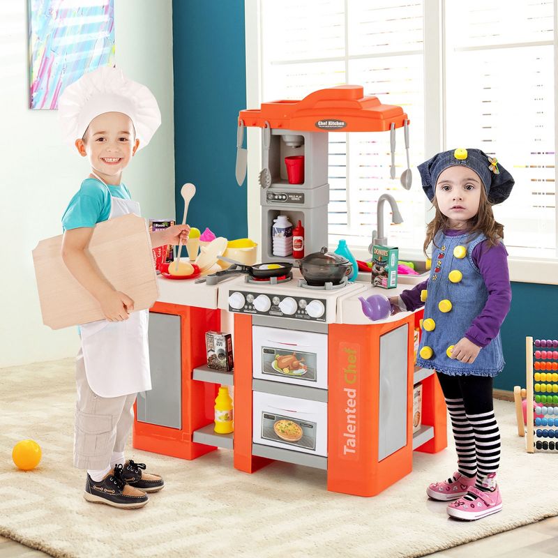 Costway Play Kitchen Set 67 PCS Kitchen Toy For Kids W/Food &Realistic Lights & Sounds, 2 of 11