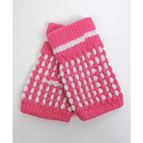 Women's Hot Pink 100% Acrylic Fingerless Winter Gloves Wrist