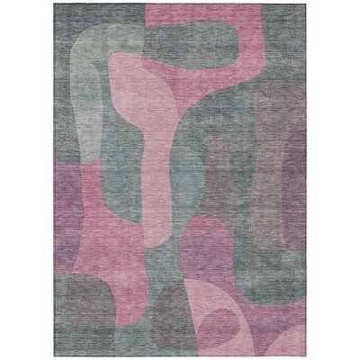 Blush And Sage Abstract Washable Indoor Outdoor Area Rug