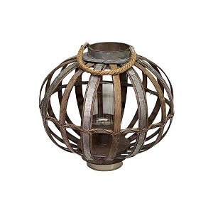 Essential Decor & Beyond Distressed Bamboo Lantern with Glass - 1 of 1