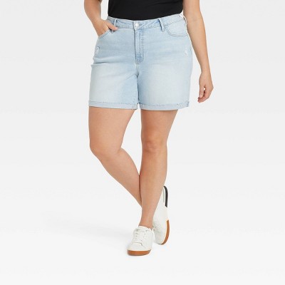 Women's Plus Size High-Rise Bermuda Jean Shorts - Ava & Viv™