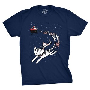 Mens Cat Sleigh T Shirt Funny Santa Christmas Holiday Tee For Animal Lover - Crazy Dog Men's T Shirt - 1 of 4