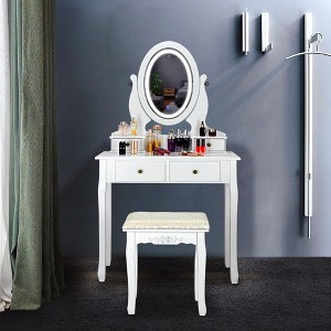 VINGLI Vanity Desk with Touch LED Light Strip and Stool, Makeup Table with 4 Drawer and 2 Storage Shelves, for Bedroom - 1 of 4