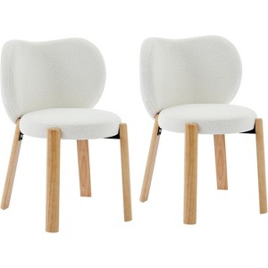 COZONY Vanity Chair with Love-Shaped Backrest, Teddy Fabric Upholstery, Wood Legs, Modern Makeup and Accent Chair for Bedroom, Living Room, Office - 1 of 4