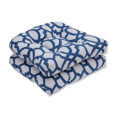 Outdoor/Indoor Nunu Geo Ink Blue Wicker Seat Cushion Set of 2 - Pillow Perfect