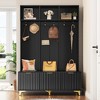 Whisen Modern Large Hall Tree with Bench & High Gloss Fluted Doors, Coat Rack with 6 Gold Hooks & Legs - 2 of 4