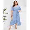 Plus Size dress Women's Plus Size Floral Summer Dress Casual Wrap V Neck A Line Ruffle Belted Dress - 4 of 4