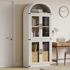 Arched Pantry Cabinet with Doors 71.4in Tall Wood Bookcase with 2 Drawers - 4 of 4