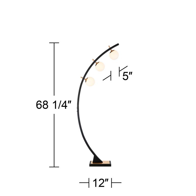 Possini Euro Design Rialto Modern Arched Floor Lamp 68 1/4" Tall Warm Gold Matte Black 3 Light Frosted White Glass Orb Shade for Living Room Reading, 4 of 10