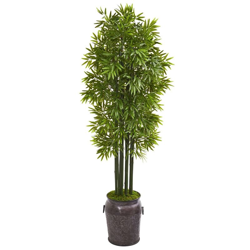 Nearly Natural 6-ft Bamboo Artificial Tree with Black Trunks in Planter (Indoor/Outdoor), 1 of 2