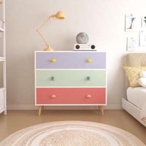 LOVSON Kids 3 Drawer Dresser, Bedroom Crib Nightstand, Toddler Storage Cabinet for Living Room, Toddler Room, Nursery, Closet, Apartment (Color) - 1 of 4