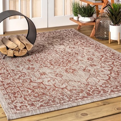 Rozetta Red and Taupe Medallion Flatweave Indoor/Outdoor Rug