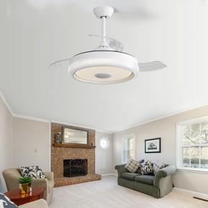 Wanze of Ocean 42 in. Smart White Retractable Clear Blades Downrod Mount Ceiling Fan with LED Light, RGB Changing and Music Speaker - 1 of 4