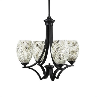 Toltec Lighting Zilo 4 - Light Chandelier in  Matte Black with 5" Natural Fusion Shade