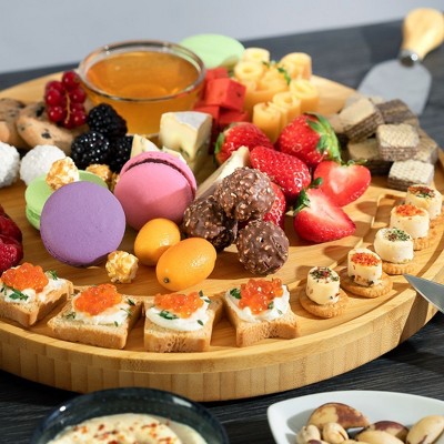 Large Round Bamboo Cheese Board with Knife Set