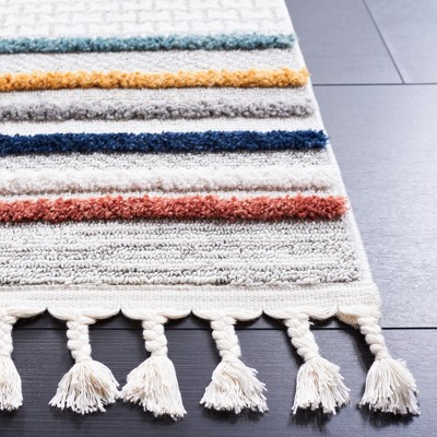 Ivory and Multi Stripe Wool Synthetic Area Rug 5'3" x 7'6"