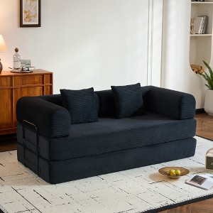 VASIP Convertible Corduroy Sleeper Sofa Bed,Folding Mattress, Sturdy Fixed-Shape Frame, Cylindrical Pillow,for Living Room, Bedroom,Black - 1 of 4