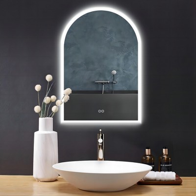 Dovelina Led Wall Mounted Mirror With Anti-fog Modern Arched Bathroom ...