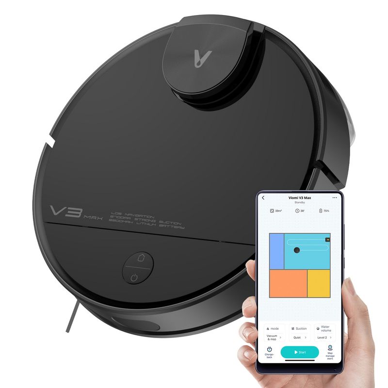 Viomi Smart Robot Vacuum V3 Max Duster Vacuum and Mop for Multi Floors with Lidar Navigation technology, Compatible with Alexa and Google,  Black, 1 of 7