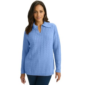 Jessica London Women's Plus Size Pullover Cable Polo - 1 of 4