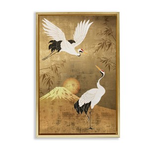 Stupell Industries Traditional Cranes & Mountain Floating Frame Canvas Art, Gold, 21" x 31" - 1 of 4