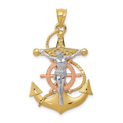 Black Bow Jewelry 14k Tri-Color Gold Mariner's Crucifix Cross Pendant, 22 x 38mm