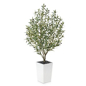 Artificial Olive Tree 5ft/6ft Tall Faux Indoor Plant - Realistic Green Leaves and Black Olives - Decorative Potted Tree for Living Room Home Office - 1 of 4
