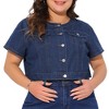 Agnes Orinda Women's Plus Size Crew Neck Short Sleeve Button Down Denim Cropped Jean Jackets - 2 of 4
