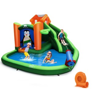 Costway Inflatable Water Park Slide Bouncer w/ Splash Pool Water Cannon and 680W Blower - 1 of 4