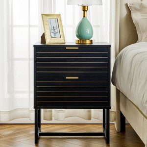 2 Tier Modern Nightstand, Wooden Bedside Table with Metal Leg, Night Stand Storage Cabinet - 1 of 4