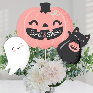 Big Dot of Happiness Pastel Halloween - Pink Pumpkin Party Centerpiece Sticks - Table Toppers - Set of 15 - 1 of 4