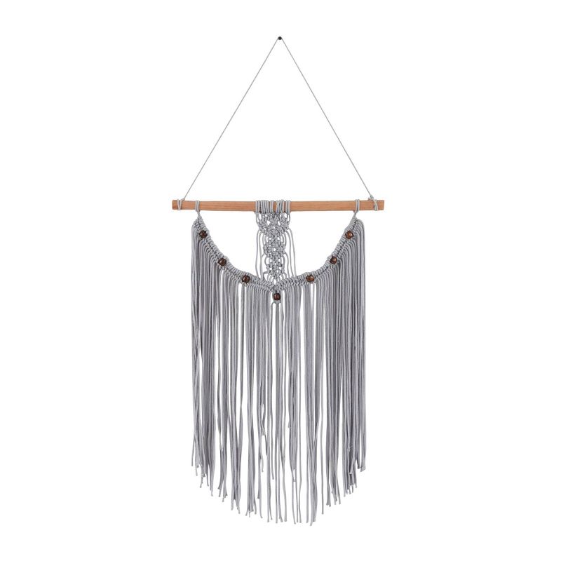 44&#34; x 20&#34; Cotton Macrame Intricately Weaved Wall Decor with Beaded Fringe Tassels Gray - Olivia &#38; May, 2 of 6